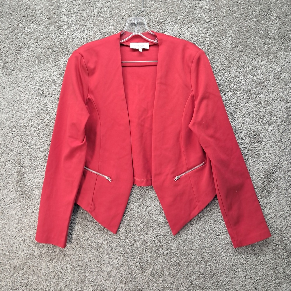 Charlotte Russe Womens Red Open Front Cropped Zipper Accent Blazer Jacket Size L